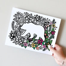 Load image into Gallery viewer, Free coloring pages | Coloring pages for adults | Coloring pages for kids | flower coloring sheets | bear | animal coloring sheets