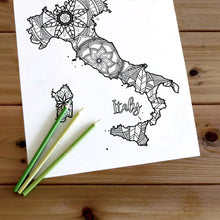 Load image into Gallery viewer, adult coloring pages | Coloring pages for adults | Coloring pages for kids | italy map coloring sheets | italy map coloring page | italy coloring page