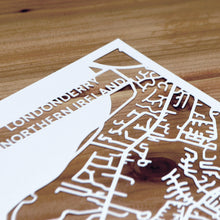 Load image into Gallery viewer, Map of Londonderry Northern Ireland | Papercut Map Art | Travel Gift Ideas | Londonderry City Map | Map Wall Art | Londonderry Map | Northern Ireland Map | Northern Ireland Papercut City Maps
