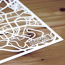 Load image into Gallery viewer, Map of Glasgow Scotland | Papercut Map Art | Travel Gift Ideas | Glasgow City Map | Map Wall Art | Glasgow Map | Scotland Map | Scotland Papercut City Maps