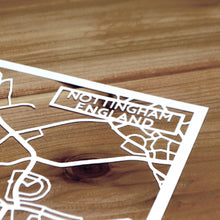 Load image into Gallery viewer, Map of Nottingham England | Papercut Map Art | UK Travel Gift Ideas | Nottingham City Map | Map Wall Art | Nottingham Map | England Map | UK Papercut City Maps