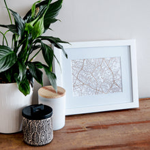 Load image into Gallery viewer, Map of Birmingham England | Rose Gold Foil Map Art | Travel Gift Ideas | Birmingham City Map | Map Wall Art | Birmingham Map | UK Map | UK Foil City Maps