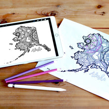 Load image into Gallery viewer, alaska usa coloring pages | state map coloring pages for adults | Coloring pages for kids | alaska usa map coloring sheets | state map coloring page | united states coloring page | united states of america | map of america
