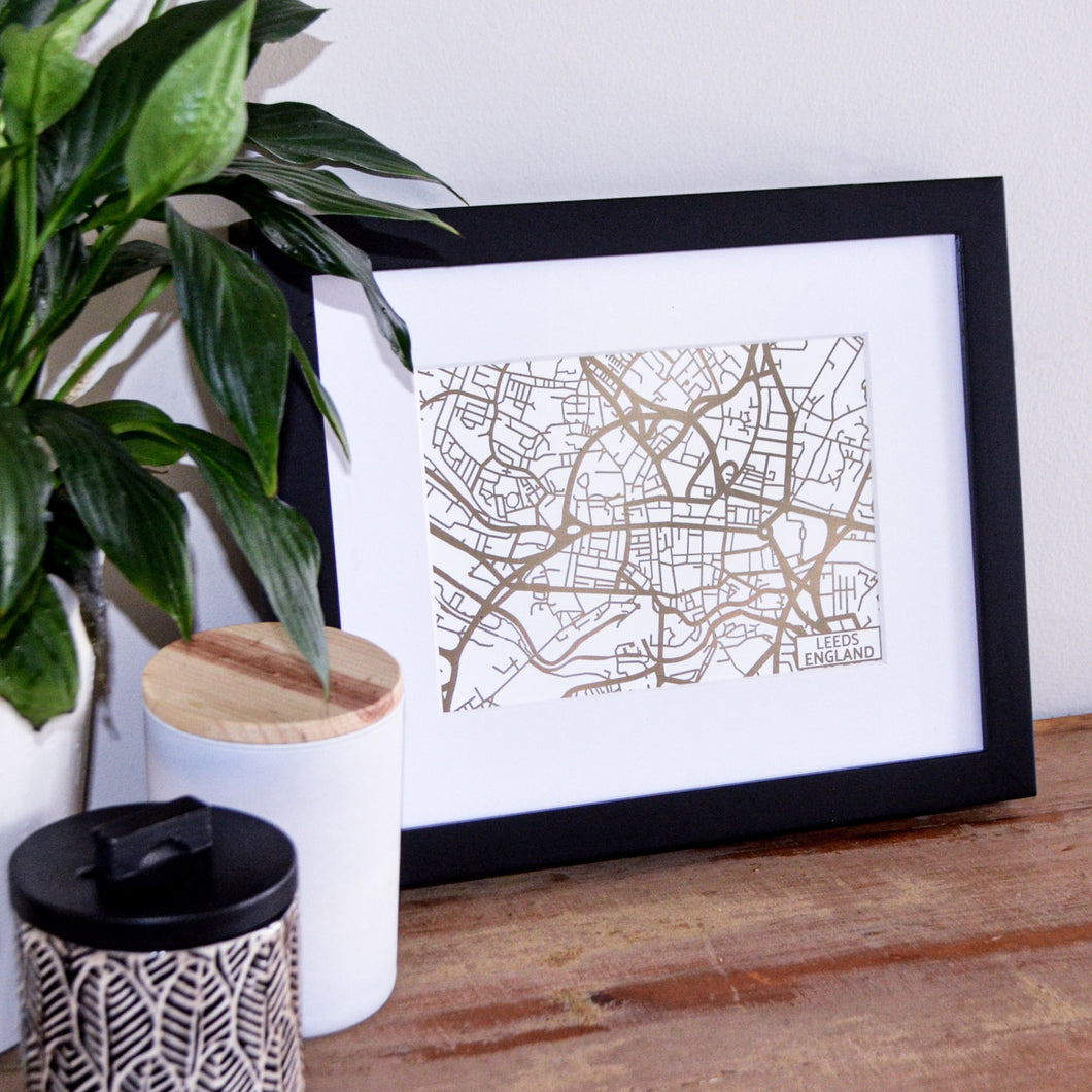 Map of Leeds England | Rose Gold Foil Map Art | Travel Gift Ideas | Leeds City Map | Map Wall Art | Leeds Map | UK Map | UK Foil City Maps