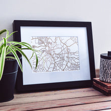 Load image into Gallery viewer, Map of Nottingham England | Rose Gold Foil Map Art | Travel Gift Ideas | Nottingham City Map | Map Wall Art | Nottingham Map | UK Map | UK Foil City Maps
