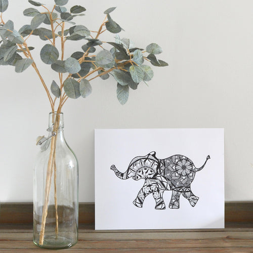 Baby elephant mandala print home decor artwork